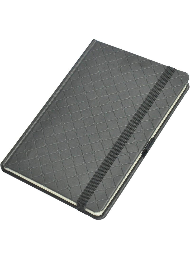 FIS Notebook With Elastic Band Italian PU Cover, Ivory Paper, 5 mm Square, Black Color, 96 Sheets, Pen Holde - Image 1